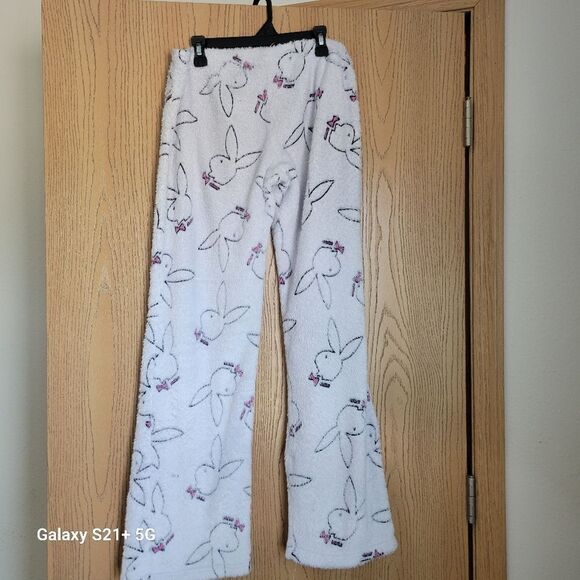Y2K playboy Bunny white allover print sweat pants womens size medium - Picture 4 of 8